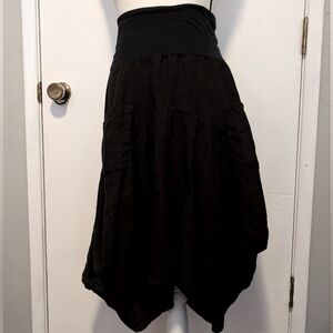 Linen Black skirt with Unique Details & stretch waist